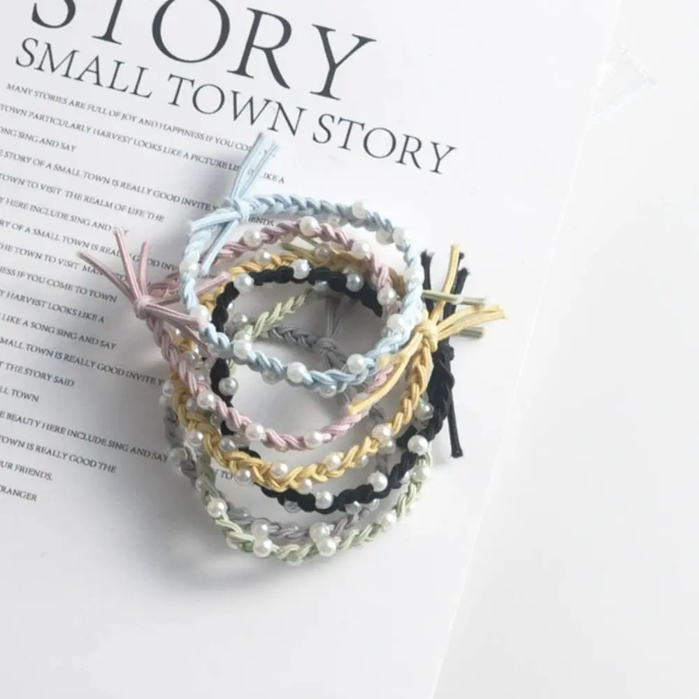 Non-slip Headwear Elastic Handmade Hair Styling Accessory Women Pearl Hair Rope Korean Style Hair Loop Woven Rubber Band