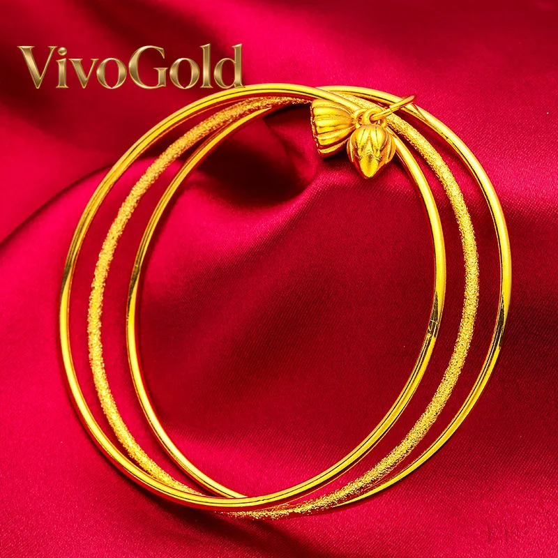 

Браслет VivoGold Lotus Pod для женщин, 24-каратное золото, AU999 | Полированная 3D-модель стручка лотоса с вращающимися семенами, благоприятный дзен-талисман