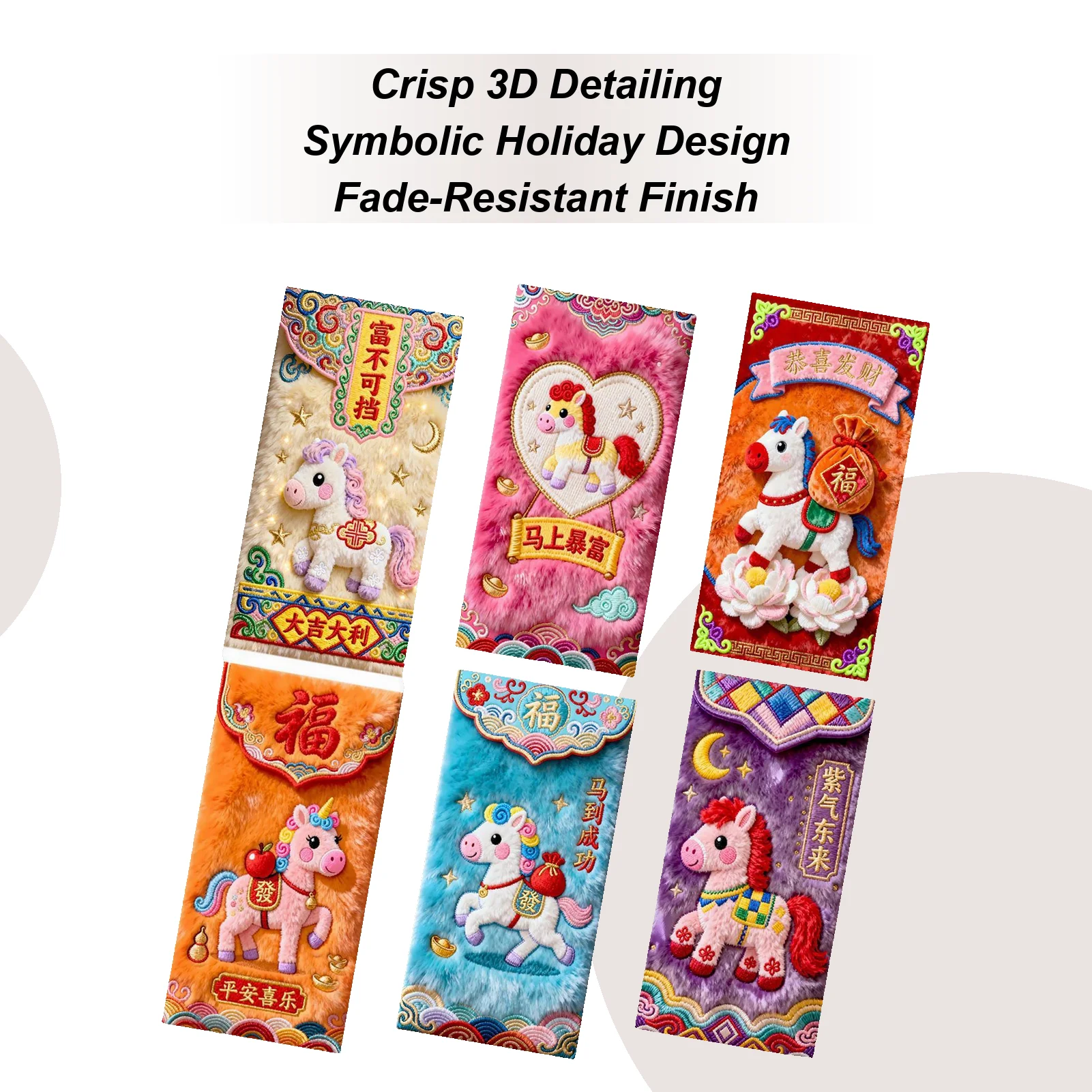 2026 Chinese Red Envelope 6pcs Creative 3D Color Printing Embroidery Red Envelope New Year Auspicious Red Money Envelopes