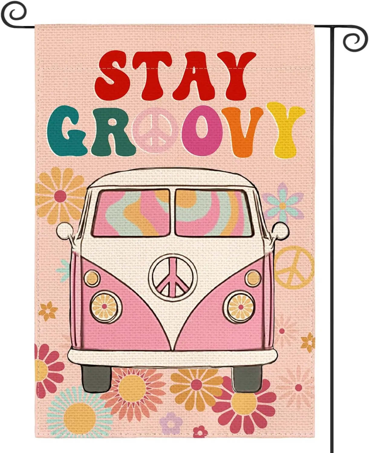 AVOIN colorlife Stay Groovy Hippie Van Garden Flag 12x18 Inch | Double sided, weather & fade resistant, outdoor yard dec llp