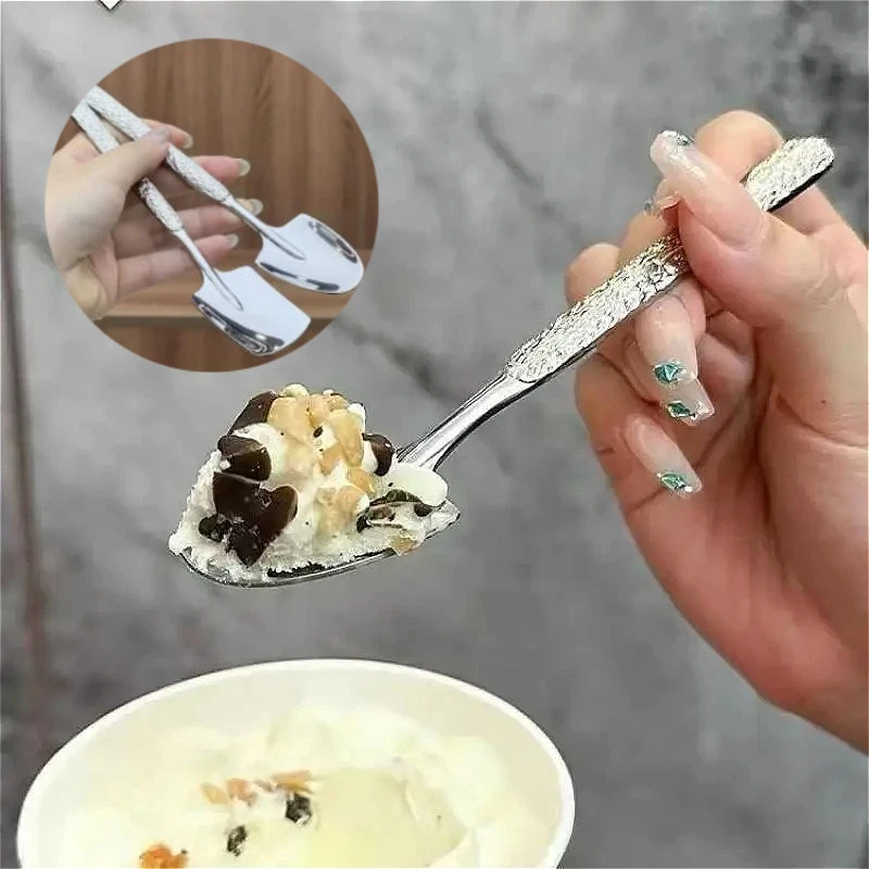 1/2pcs Scoop Spoon Watermelon Scoop Hammered Pattern Household Dining Fruit Ice Cream Slushie Pointed Spoon Kitchen Utensils