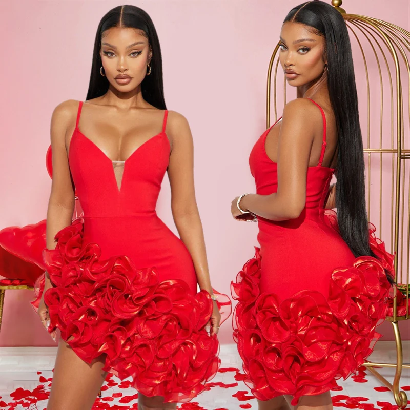 Vestido plisado con volantes para mujer, Mini vestidos elegantes de noche para fiesta, ropa de invierno y otoño para mujer, vestidos rojos ajustados sexys de lujo 2025