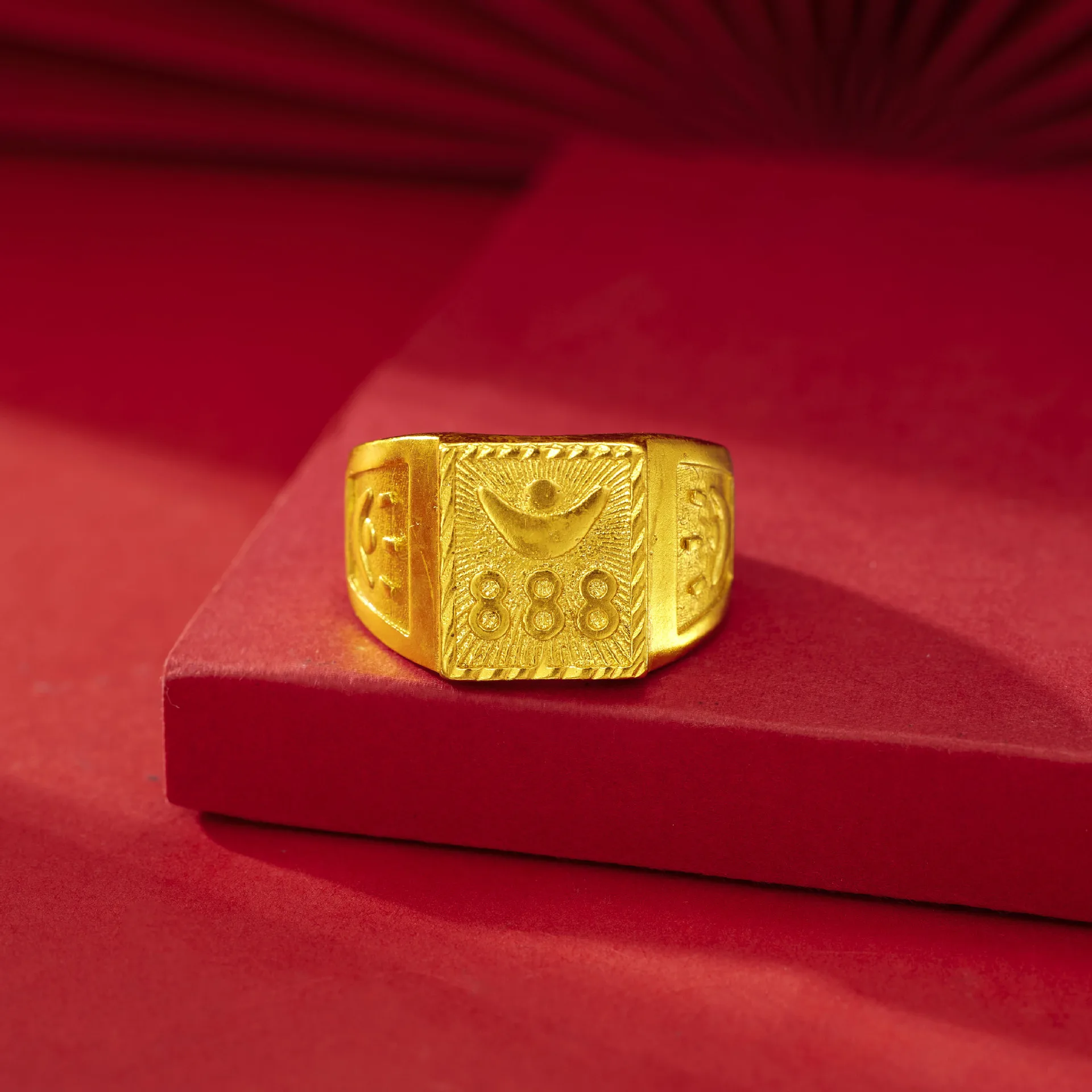 

Burn Resistant Non Fading Sand Gold Ring For Men With Wealth Fortune Ingot 888 Design Adjustable Domineering Fashion Finger Ring