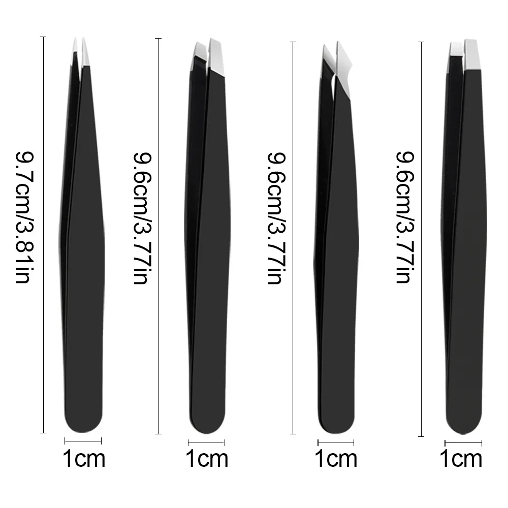 Eyebrow Tweezers 4Pcs Professional Hair Removal Trimming Stainless Steel Slanted Eye Brow Clips Makeup Eyelash Extension Tools