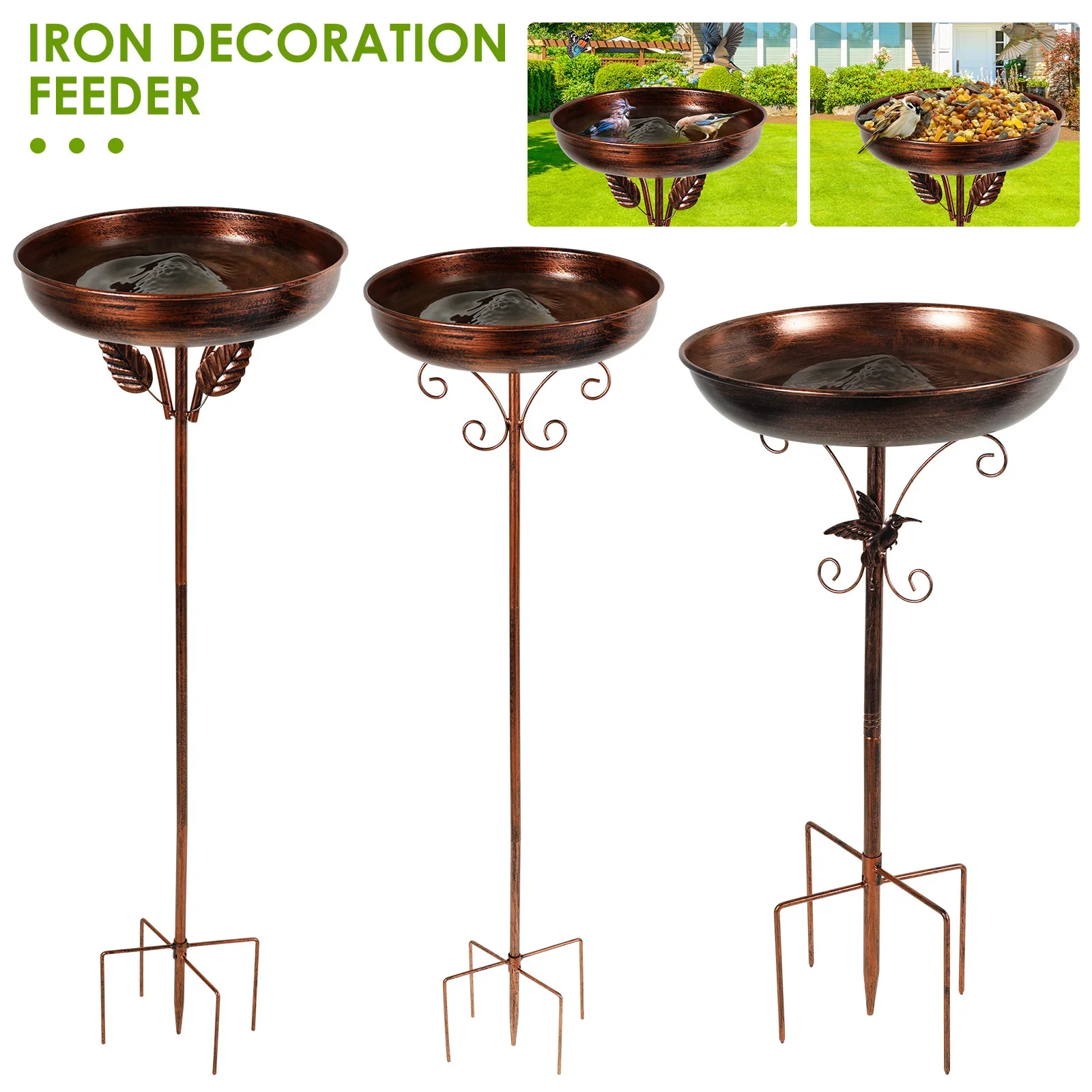 

Металлическая кормушка-купальня для птиц с 5-зубчатыми опорами, уличная напольная купальня для птиц для декора патио и двора