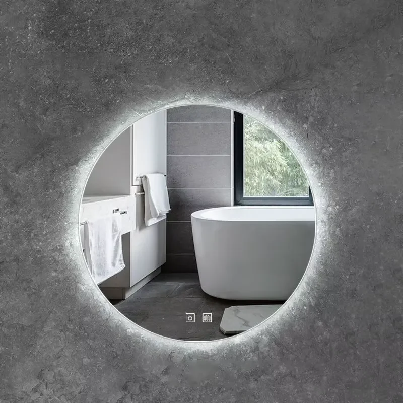 for Modern Round LED Anti-Fog Bath Mirror Smart Touch Screen Wall Hanging Shower Mirror for Bedroom with Light Emitting Diode
