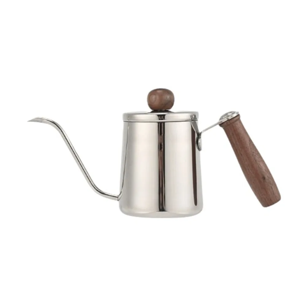 350ML Pour Over Coffee Kettle Wood Handle Stainless Steel Goose Neck Coffee Pot Temperature Meter Anti-scald