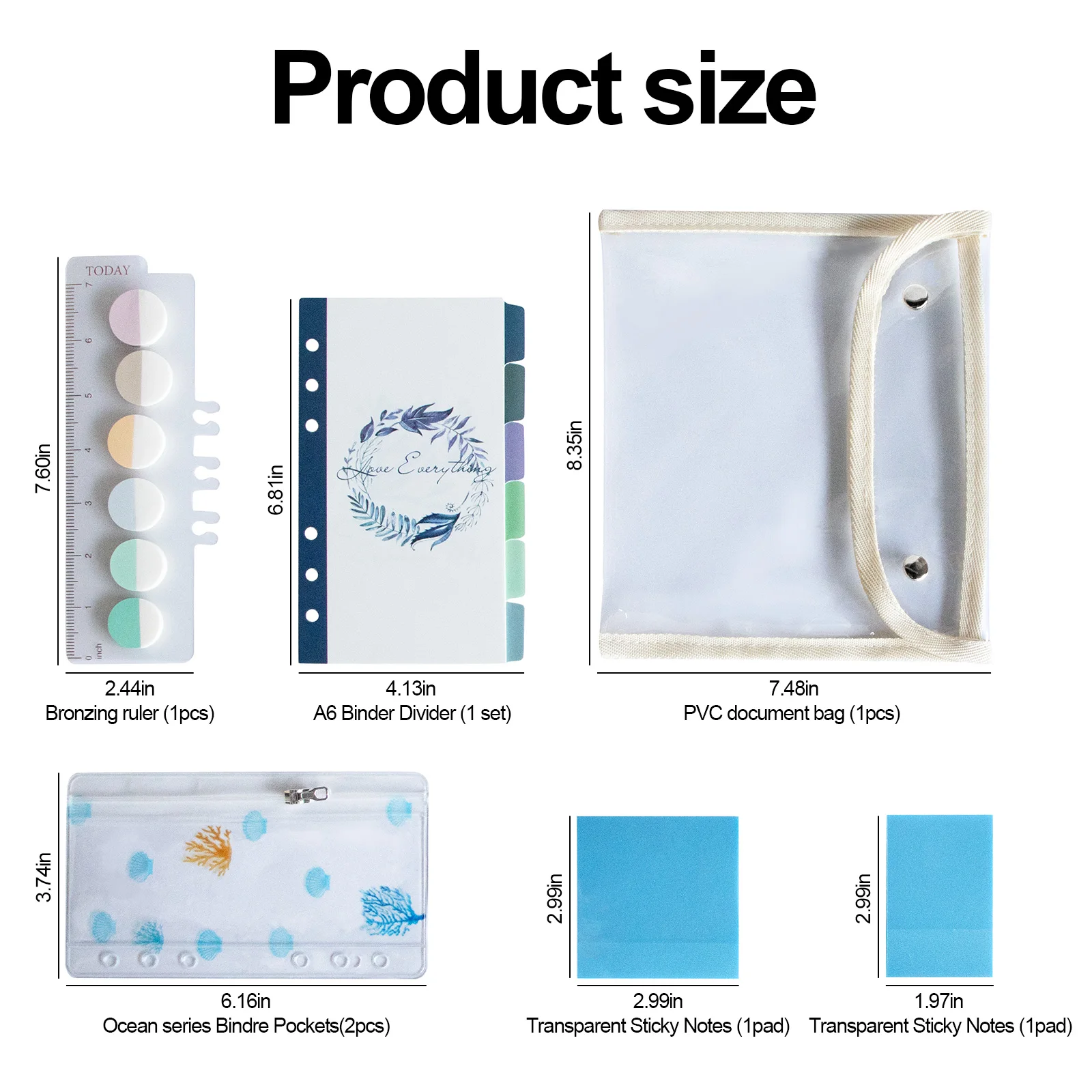 2022 Planner Accessories BookMark Journal Divider Set With Pockets Transparent Sticky Note In Transparent Bag For Gift