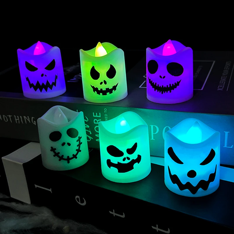 6pcs Halloween Ghost LED Candle Light Multicolor Lamp Horror Props for Happy Halloween Party Home Bar Haunted House Decoration