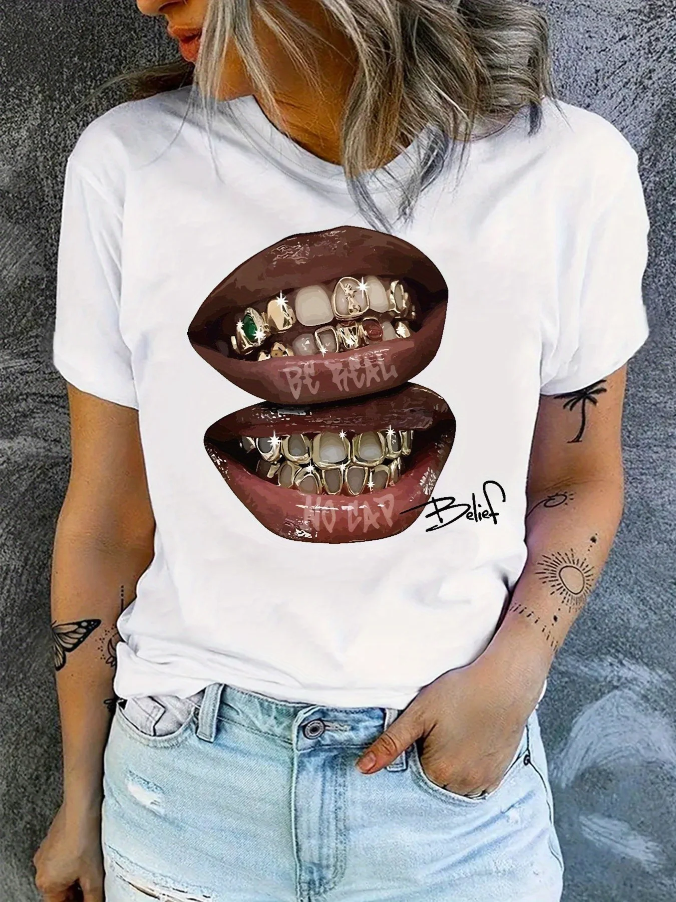 Camisetas de manga corta con estampado de labios para hombre y mujer, moda urbana holgada informal para exteriores, verano Otoño Invierno