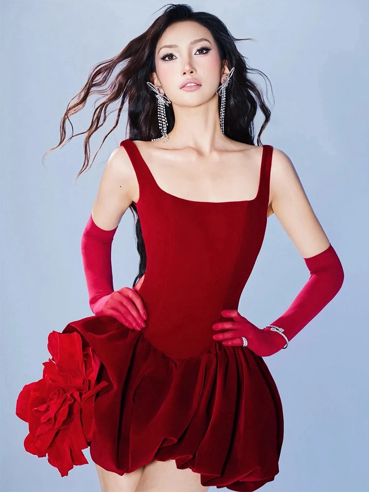 

Red Flower Print ter Dr Women's Ele Lightweight Fitted Waist A-Line Skirt Par Dr Faionable Zipper Sle or...