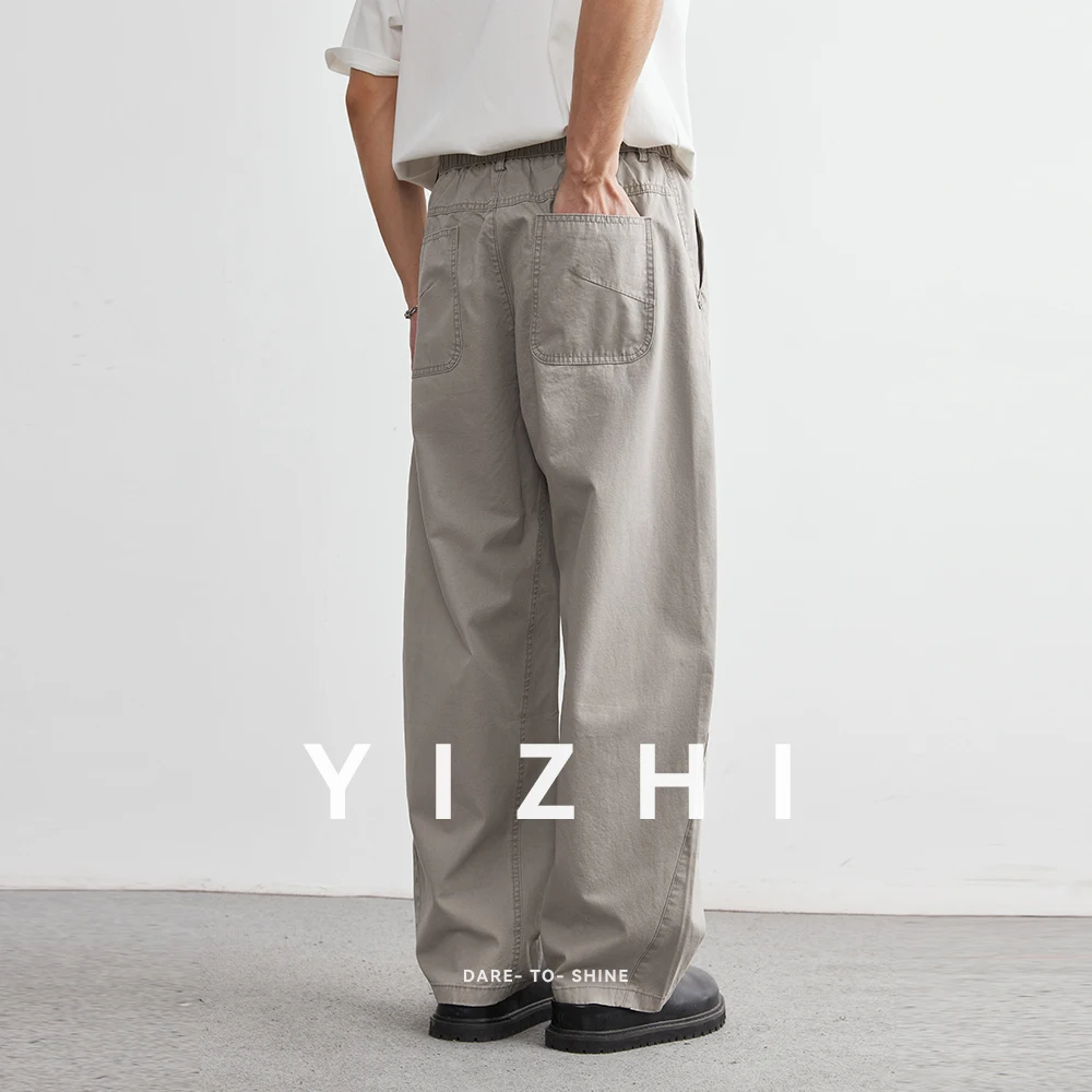 100% Cotton Men's Loose Straight Overalls Comfortable Soft Casual Pants Fashion Korean Style Solid Color Trousers Menswear