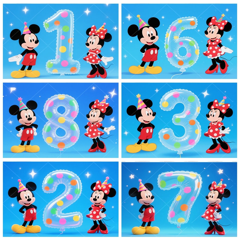 

Disney Mickey Mouse and Minnie Mouse Children Happy 1st Birthday Party Decor Background Baby Shower Photography Custom Backdrop