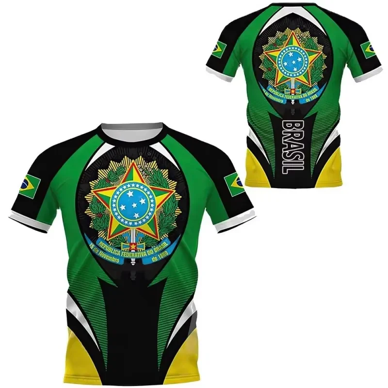 2026 3D Printed Brazil Flag T-Shirt for Men Featuring Brazilian Football Pattern Ideal for Summer Streetwear Sports Casual