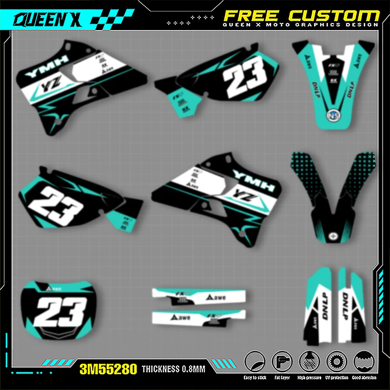 

QUEEN X MOTO Motorcycle Graphics Decals For YAMAHA YZ125 250 2001 2000 1999 1998 1997 1996 Motorcycle Decal Stickers 004