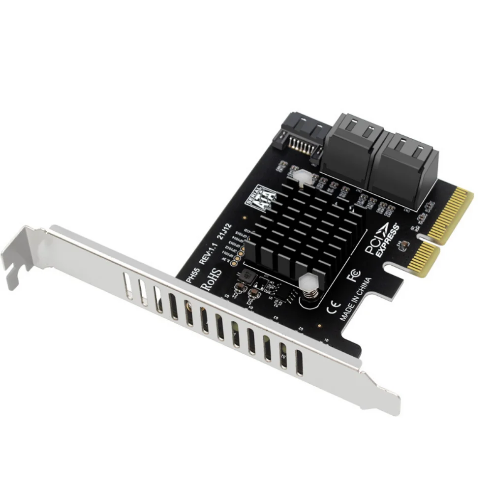 PCIE Adapter 5 Port PCI-Express X1 to SATA 3.0 Expansion Card 6Gbps High Speed Raid Add On Card w/ PCI-E X4 X8 X16 JMB585