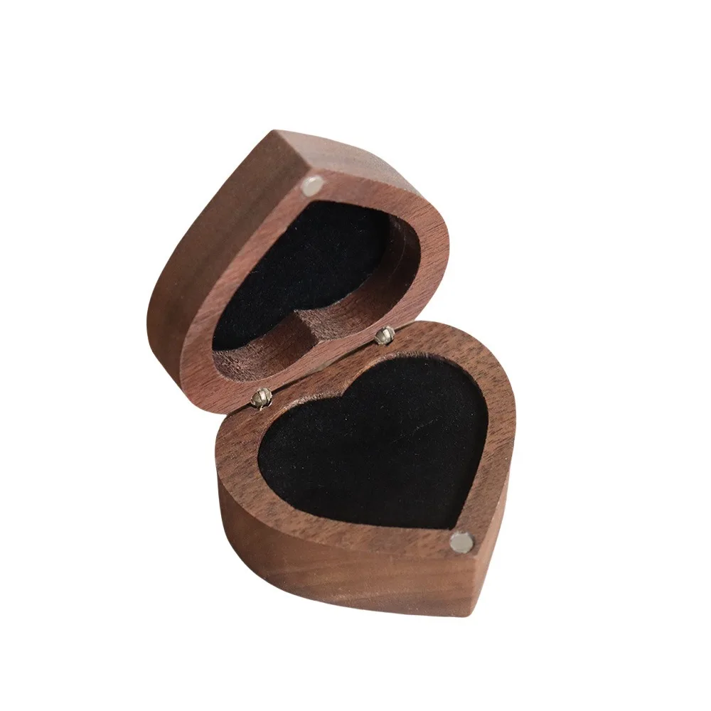 

Portable 1/2 Slots Heart Rings Holder Anti-collision Proposal Walnut Wood Rings Box Wedding Packaging Rings Bearer Box Propose