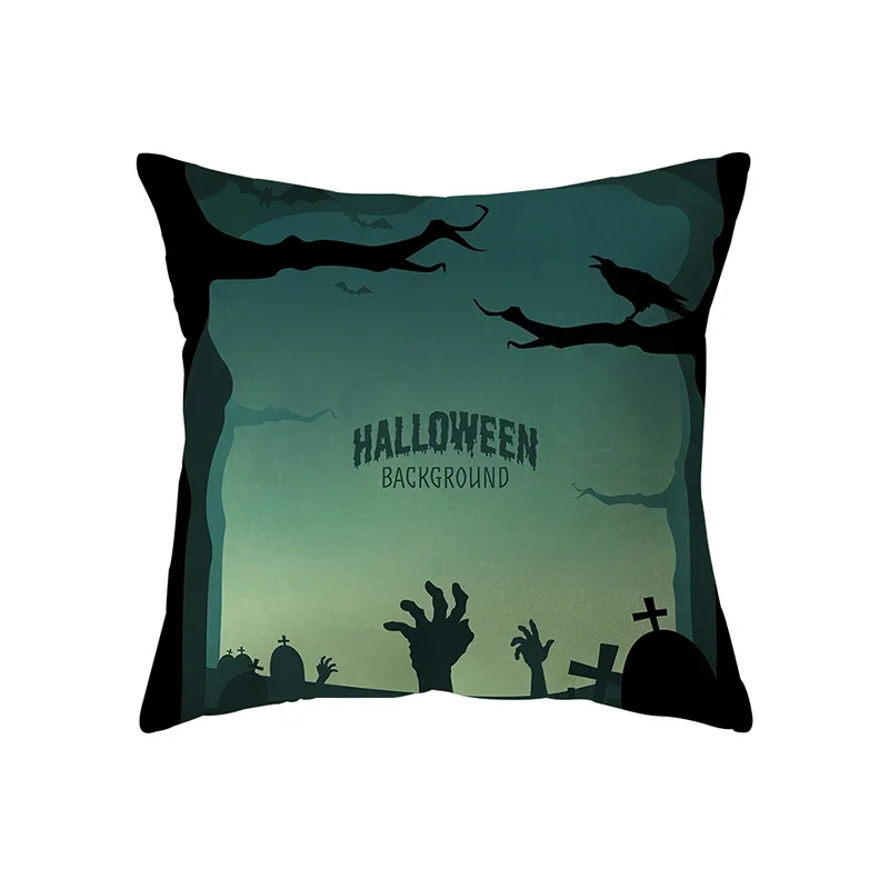 Scary Halloween Theme Pumpkin Bat Black Cat Print Pattern Cushion Cover Home Decor Sofa  Throw Pillow