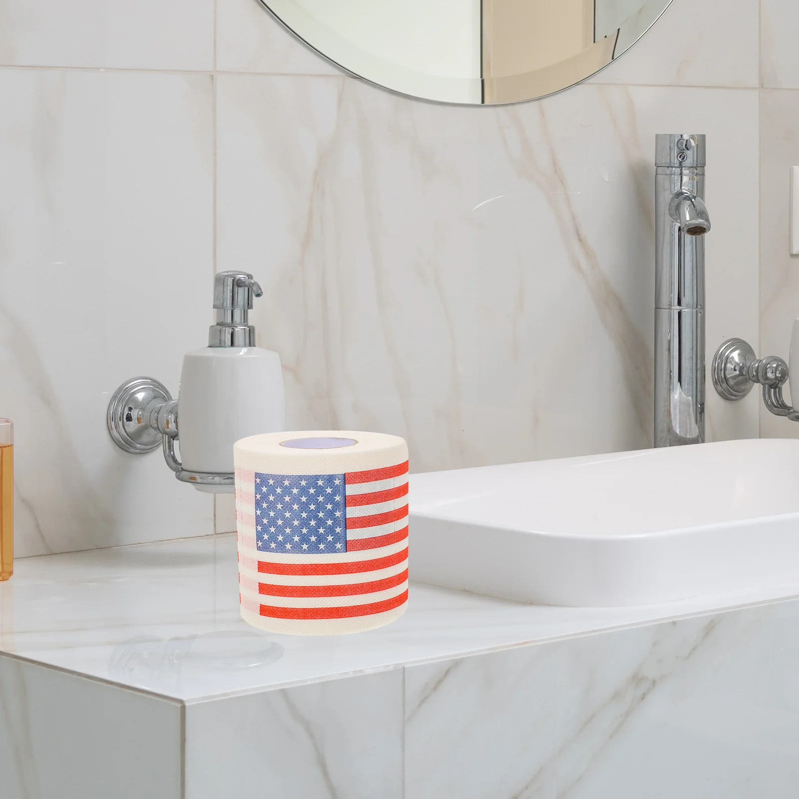 2 rollos de papel con bandera americana para servilletas impresas en el baño, tejido flexible de conejillo de indias