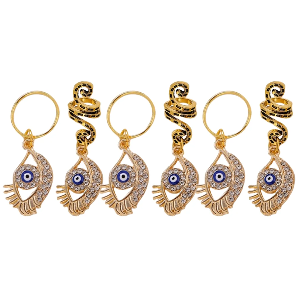 6 Pcs Cuff Snake Braid Hair Ring Dreadlock Accessories Evil Eye Pendant Beads Clip Alloy Jewelry Charms Spiral Pendants