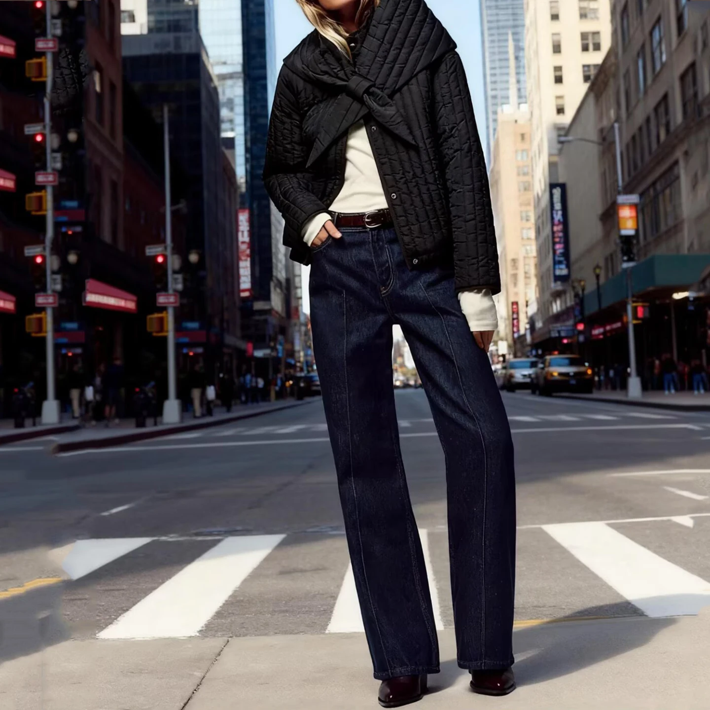 

Faionable Detachable Scarf Collar Cotton Jaet Women's Outerwear Z 2025 New Sle Commute Straight Cut Long Sve