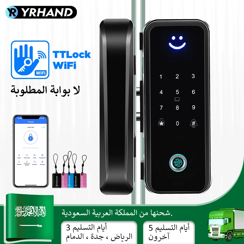 YRHAND New ttlock wifi Rapid shipment from Saudi Warehouse قفل باب الكتروني ذكي For Google home and Aleax Glass smart lock