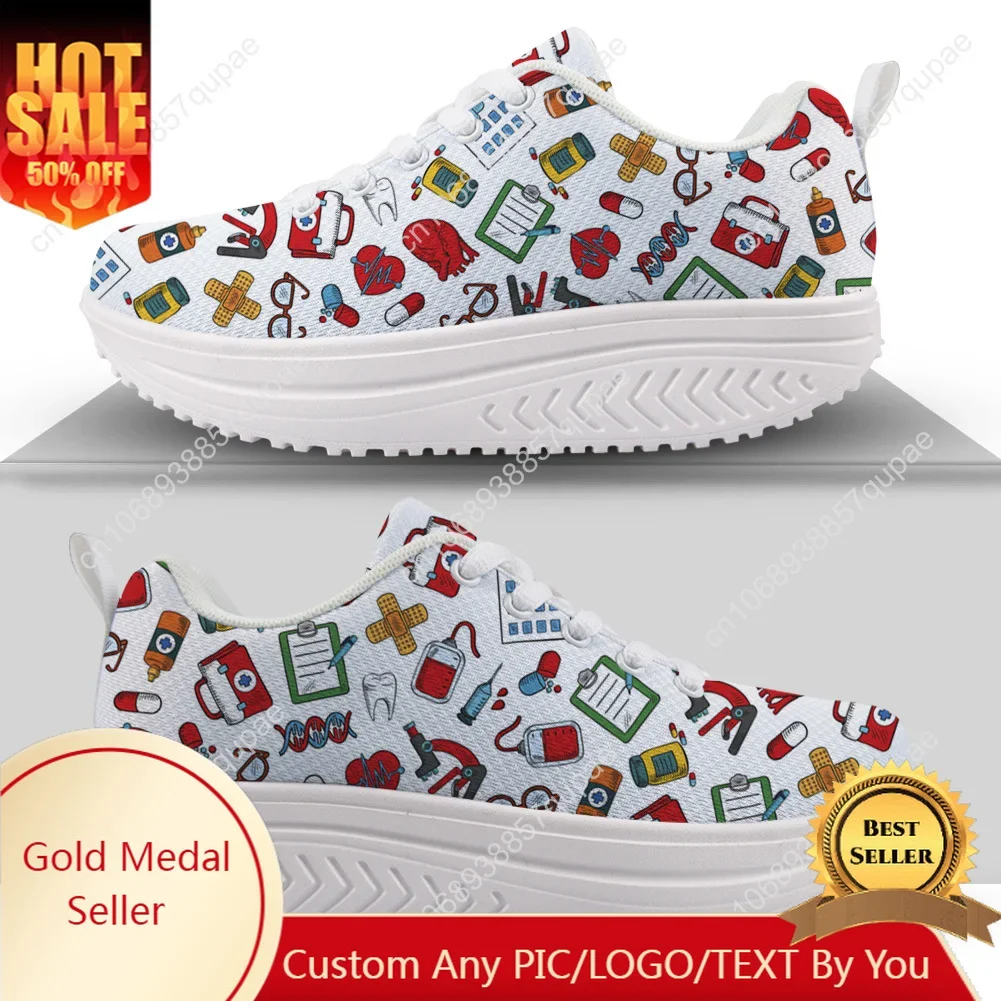 

Cute Nursing Shoes Comfort Nurse Medical Women's Casual Rocking Shoe Lace-up High Quality Height-increasing Shoe Custom Shoe