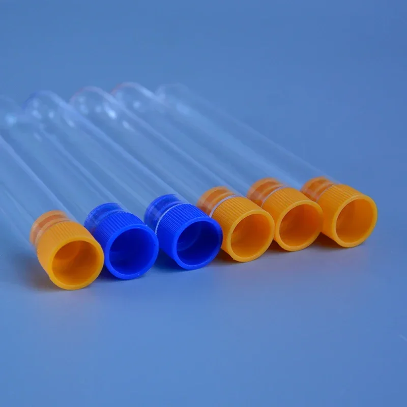 10PCS 12x100mm/15x100mm Lab Clear Plastic Test Tube Round Bottom Tube Vial with Cap Office Lab Experiment Supplies