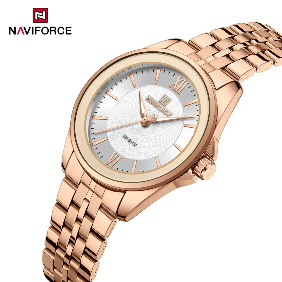 

NAVIFORCE повседневные часы для женщин, роскошные брендовые кварцевые часы, элегантное платье, женские наручные часы с ремешком из нержавеющей стали, новинка 2023 года