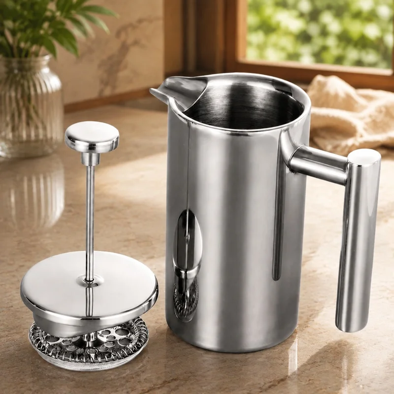 Double-Walled Stainless Steel French Press Coffee Brewer, Insulated Vacuum Pot, Available in 350ml, 800ml, and 1000ml Capacities
