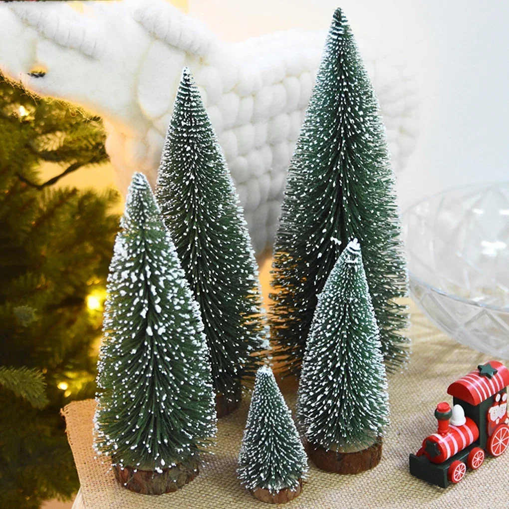 Christmas Decoration Artificial Mini Tree Ornaments Miniature Cedar Snow Pine Home Office Table Decor 2024 Xmas Landscape Gifts