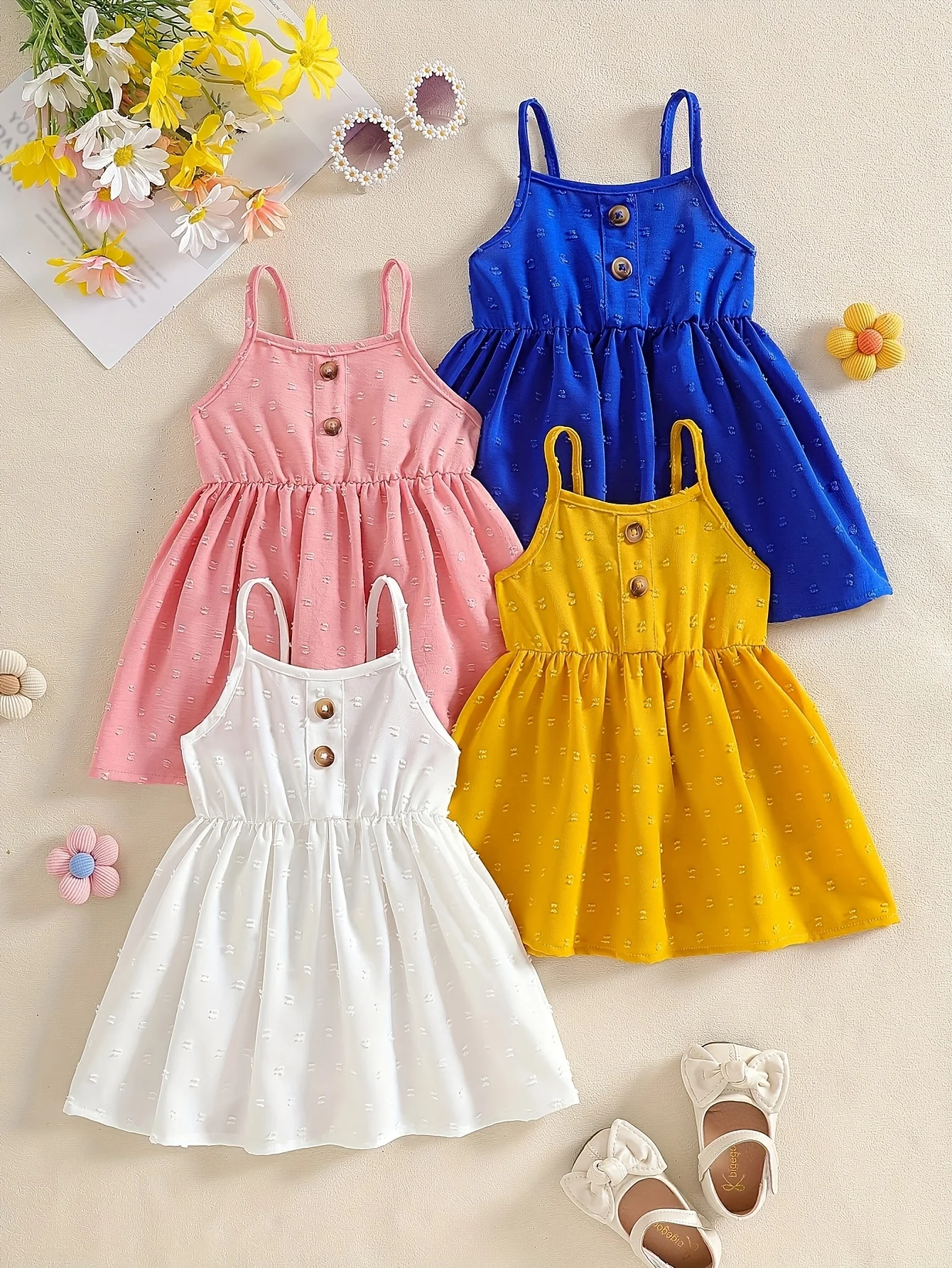 

Girls Summer Princess Cami Dress 4Pcs Set, Soft Versatile, Baby Girl Cute Dress, Sister/BFF Outfits, Valentine Gift, Girls Wear