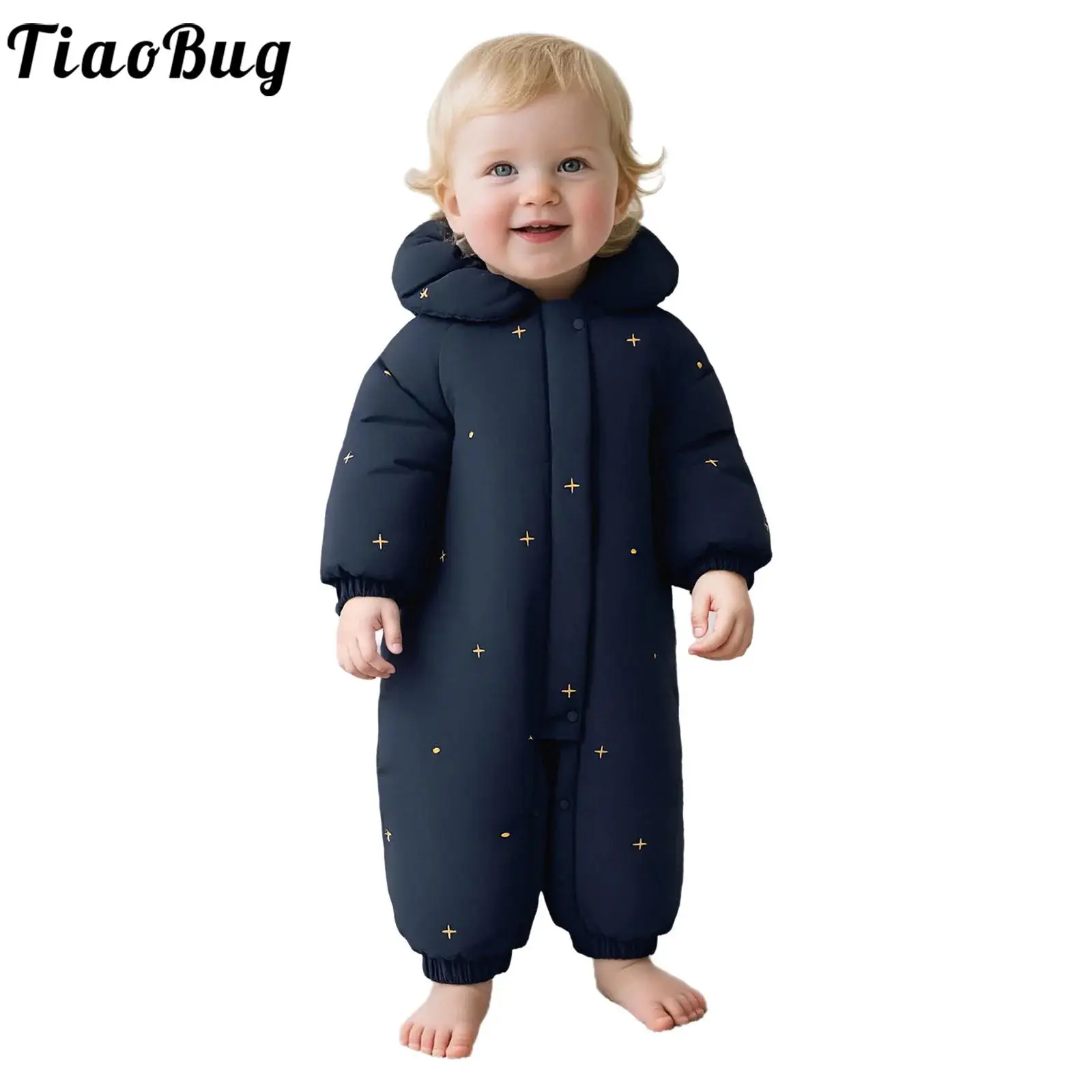 Newborn Baby Winter Warm Hooded Jumpsuit Snow Suit Long Sleeve Zipper Cute Embroidery Thickened Rompers Outdoor Infant Clothes