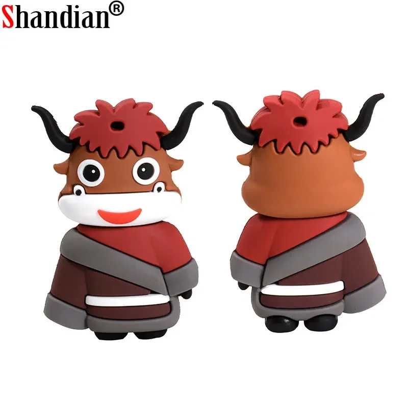 SHANDIAN Cute Cows USB Flash Drives 64GB Cartoon Bull Memory Stick 32GB Creative Gifts for Kids Pen Drive Free Key Usb Stick