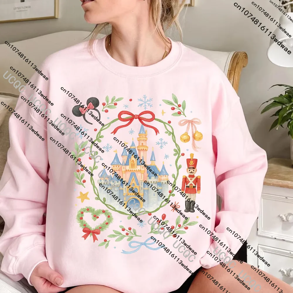 

Ретро кокетка с бантом Замок Диснея Рождественский женский свитшот Щелкунчик Рождественский пуловер Очень Рождественский подарок Микки ﻿