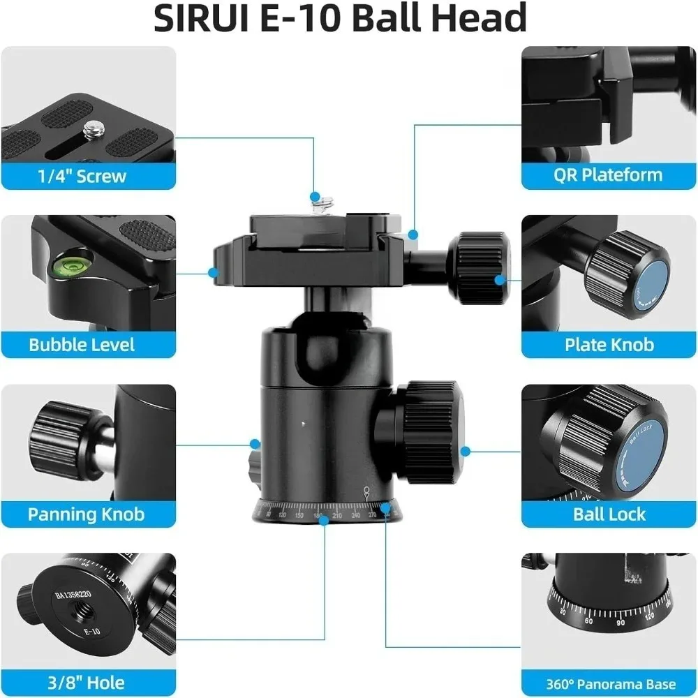 Inflatable Seatings Carbon Fiber Camera Tripod 65.55 Inches with 360° Ball Head Arca Release Convertible Monopod 17.6lbs