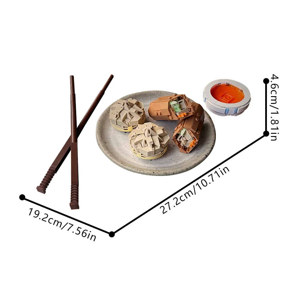 MOC Dumpling & Egg Roll Building Blocks Model China Traditional Cuisine Dumpling Egg Roll Bricks Assembly Toys Kids DIY Gifts