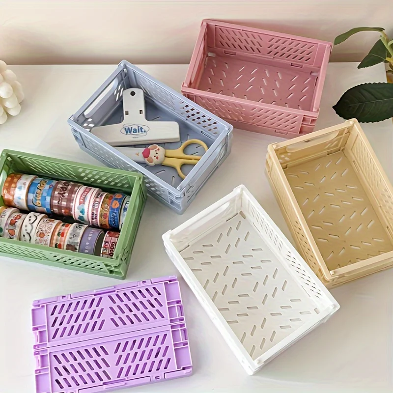 

6pcs Mini Plastic Baskets, Used For Desk Organizers, Foldable Stackable Baskets, For , Kitchen, Bedroom, Bathroom, Office