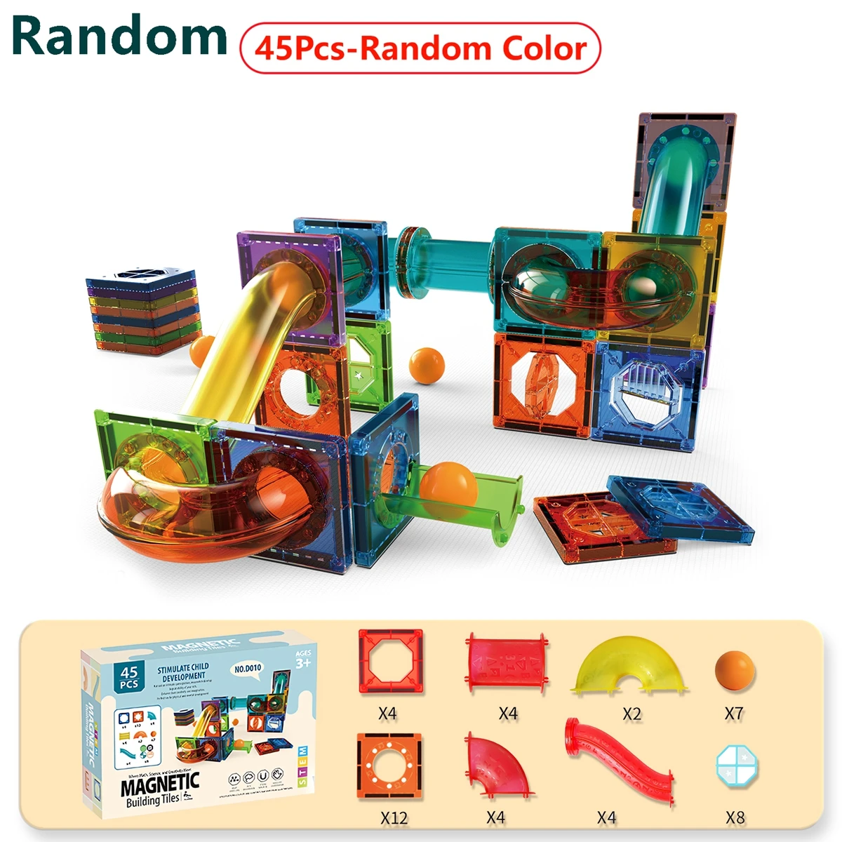 Magnetic Tiles Marble Run Toy 3D Clear STEM Educational Pipe Track Ball Building Blocks Kids 3+ Brain Development Kit image 3
