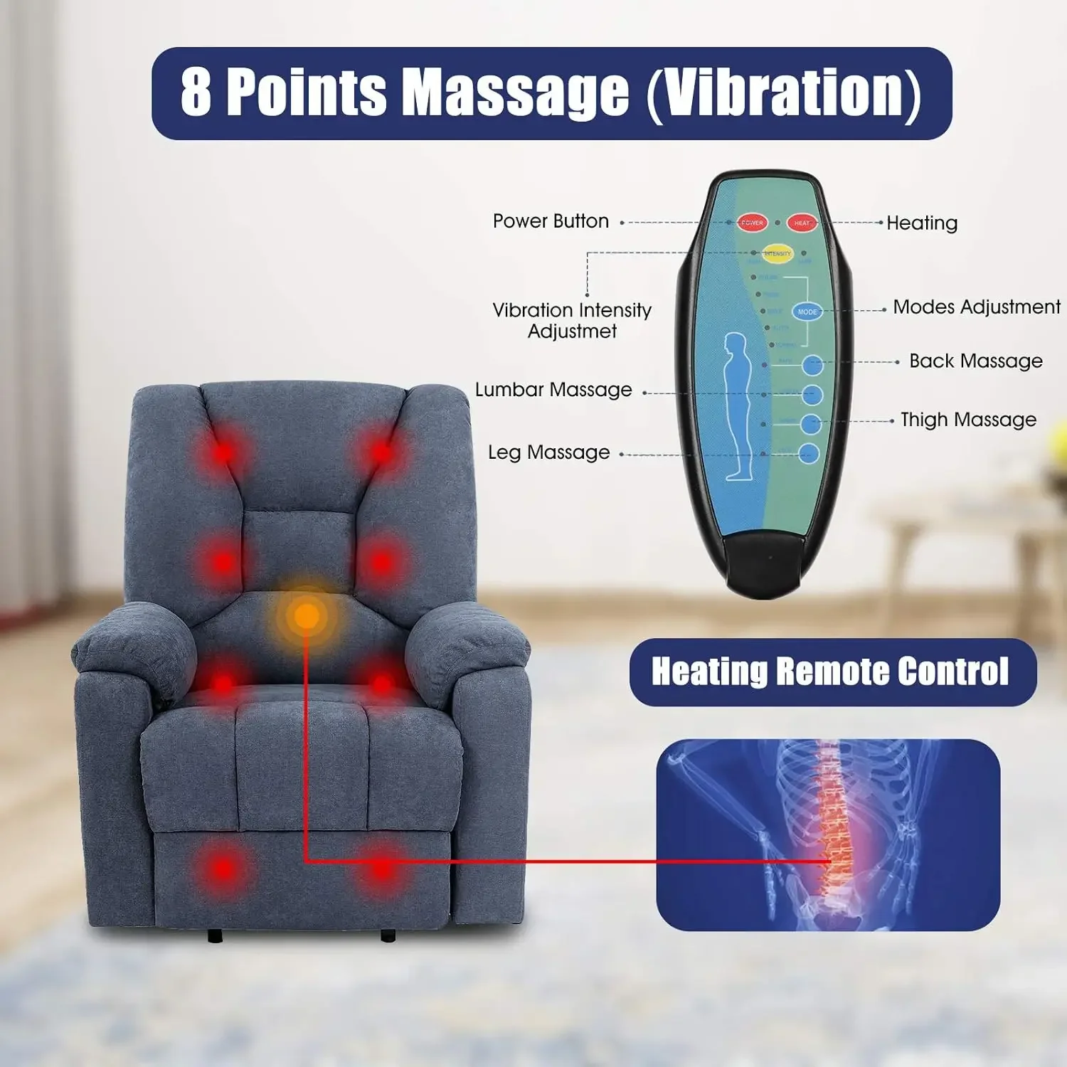 Power Lift Recliner Chair and Heat for Elderly Microfiber Fabric Electric Lift Recliner Chairs for Seniors Home