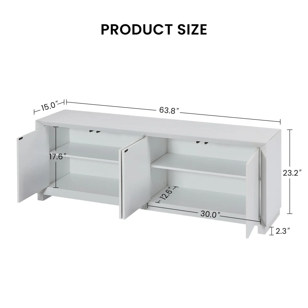 Armário de armazenamento aparador para sala de estar TV Stand, estilo moderno, cozinha, quarto, entrada branco