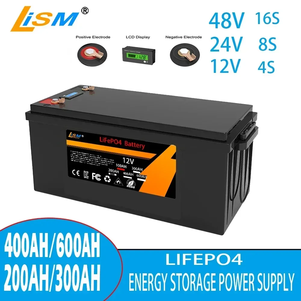 48V 24v 12v 600AH 400AH 200AH 100AH LiFePO4 Battery 16s 8s 4s Lithium Iron Phosphate Solar Energy RV Camping Batteries Tax Free