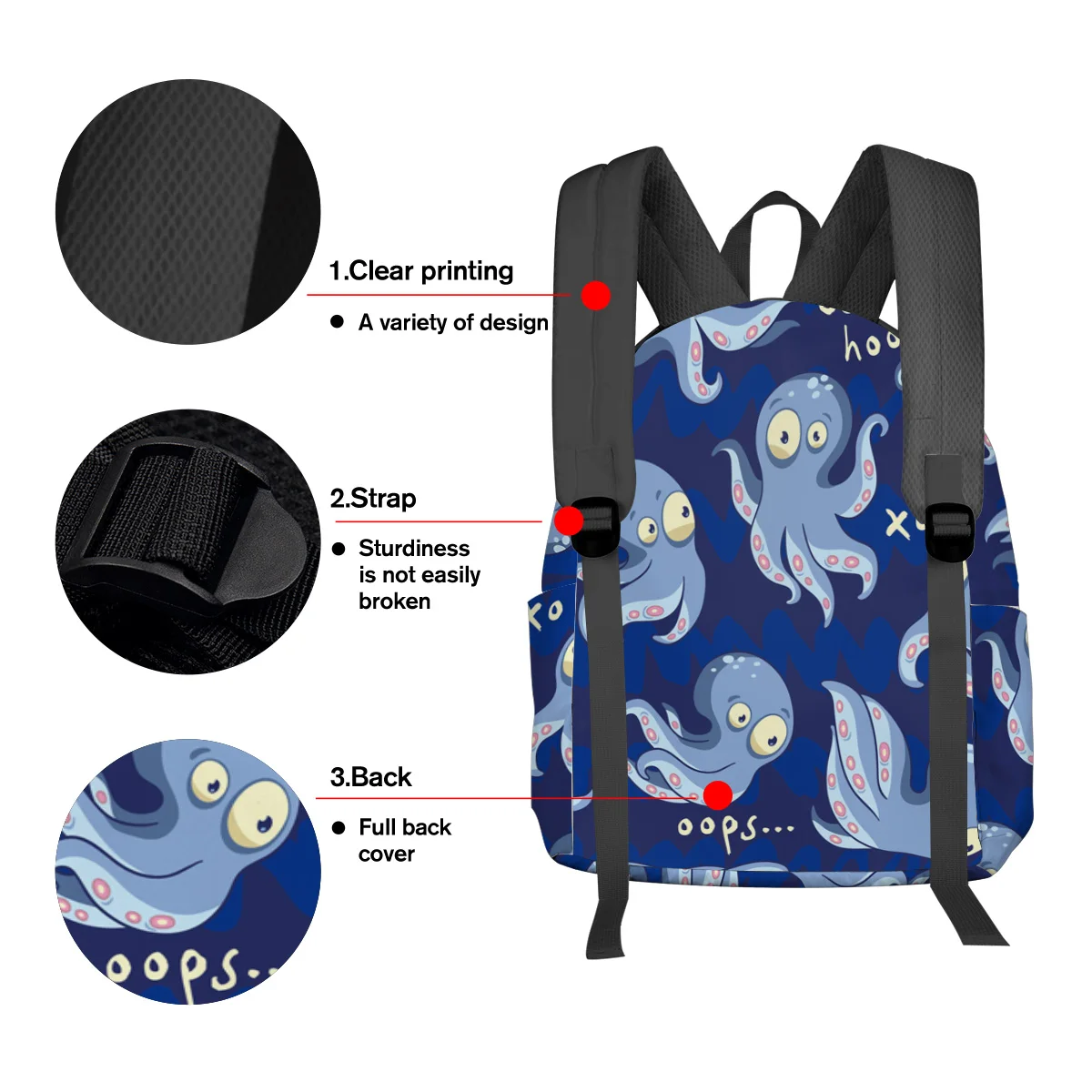 Mochila de grande capacidade masculina, sacos portáteis, monstro polvo, desenho animado, tentáculo, colegial, adolescente, faculdade, menina, estudante