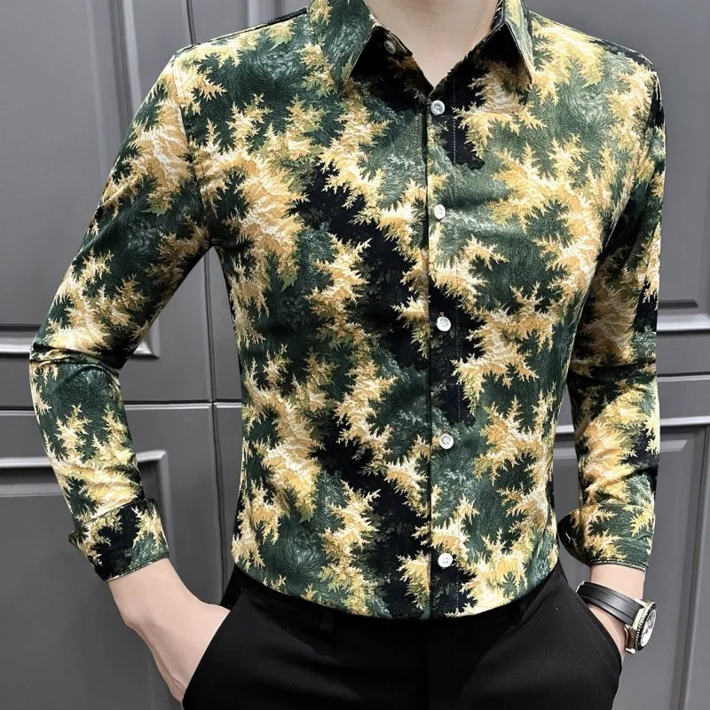 

Men's Long-sleeved Shirt Printed Fashionable 2025 Trendy New Fashionable Slim Retro Button Cardigan
