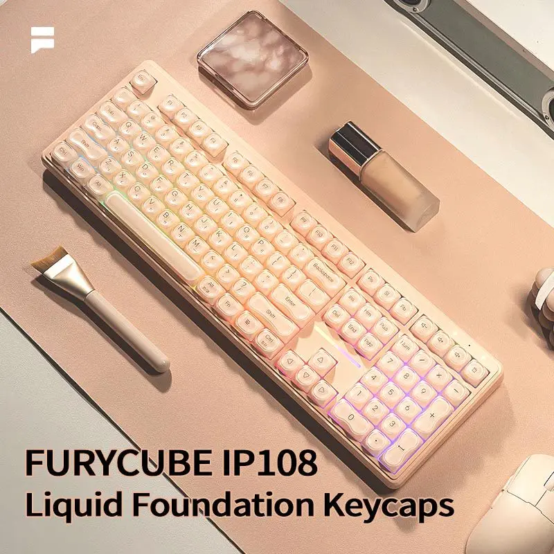 FURYCUBE IP108 Wried+2.4Ghz+Bluetooth Tri-Mode Wireless Keyboard 108 Keys RGB Backlight Liquid Foundation Shape Keyboard