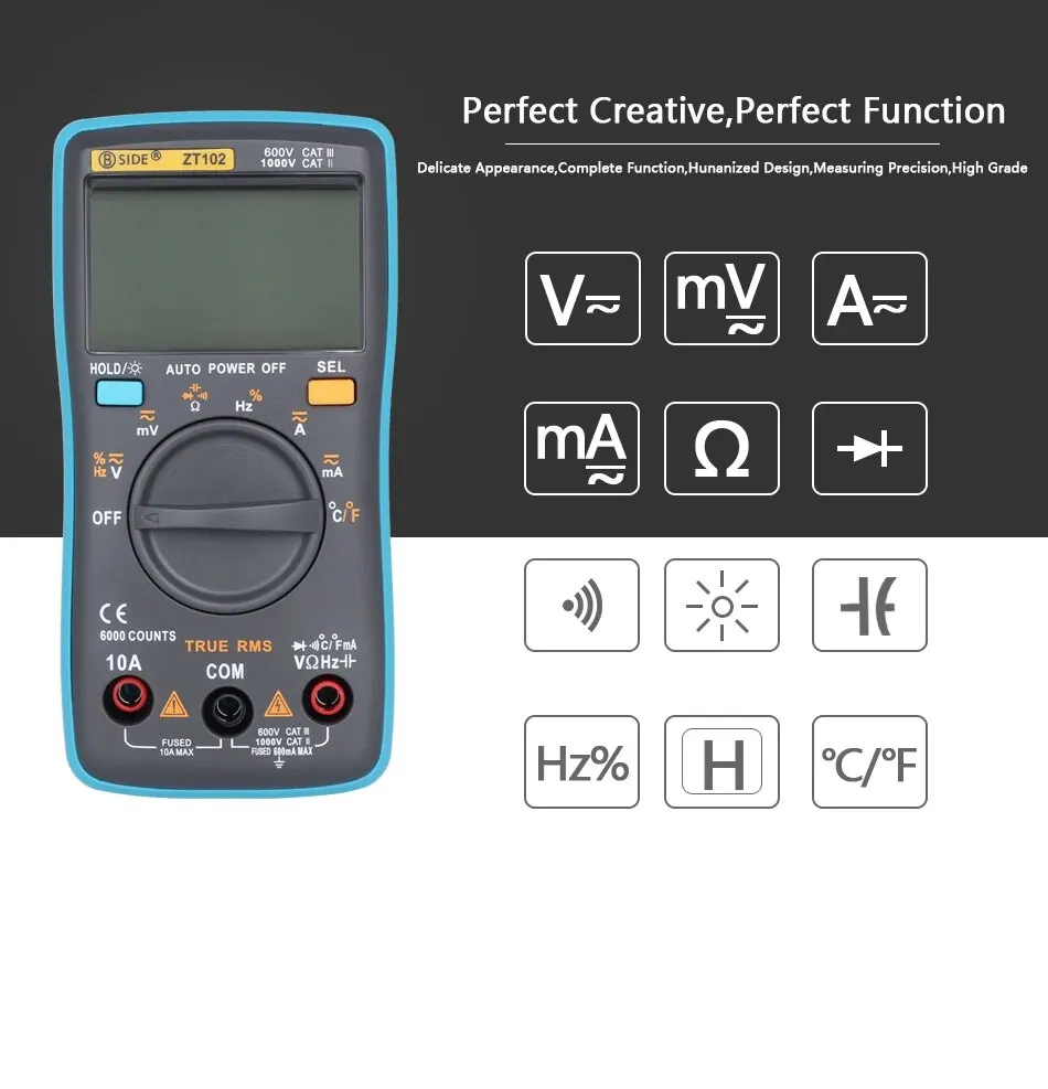 BSIDE Digital Multimeter Voltage Tester Multimetro With Continuity Frequency Resistance Capacitance Temperature Diode Test