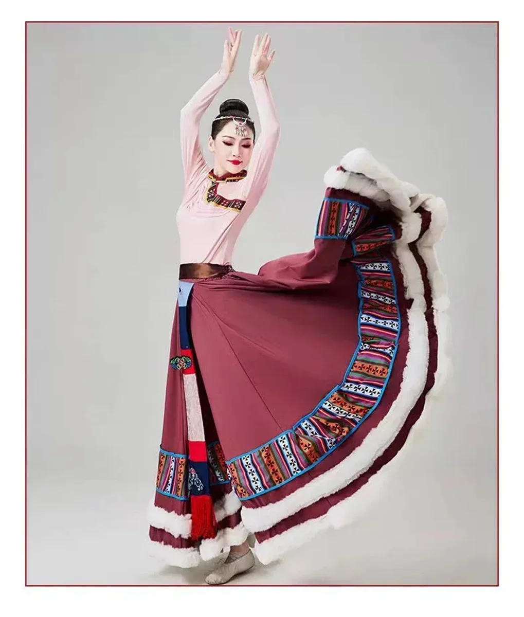 2024 Tibetan New Dance Dress, Student Art Exam Practice Skirt, Large Swing Skirt, Ethnic Minority Performance Set