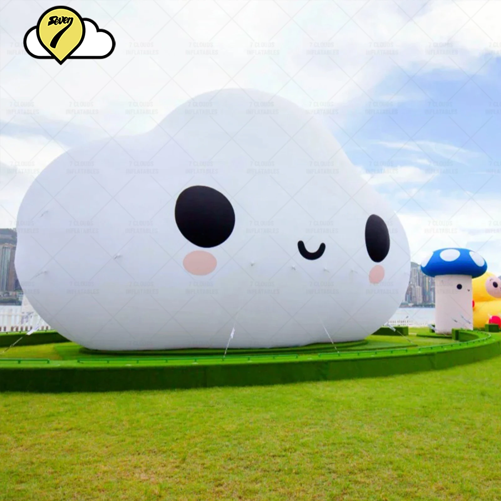 Cartoon Smiley Giant Opblaasbaar Speelgoed Luchtblazen Hangende Wolken Ballon Evenement Feest Podium Straat Reclame Decor met Blower LED