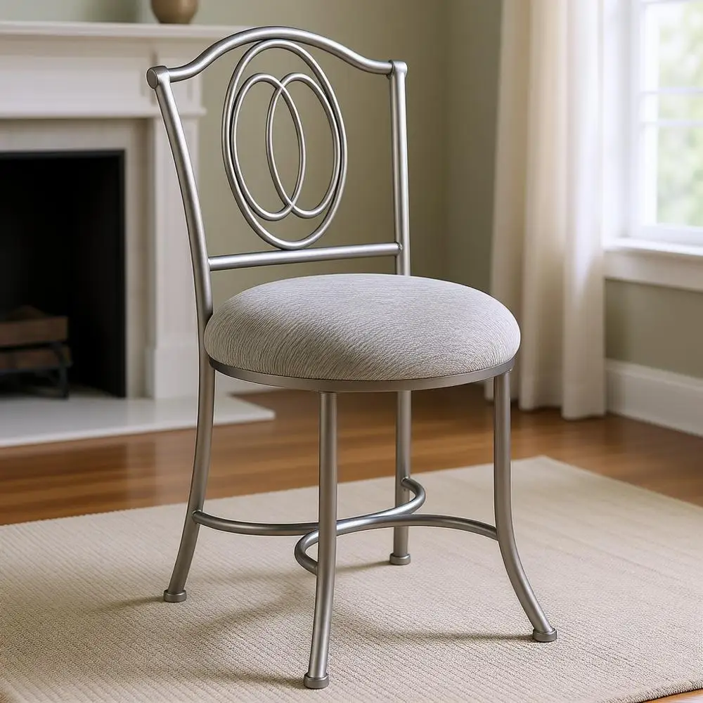 

Metal Vanity Stool, Silver, Emerson Style, 51053A