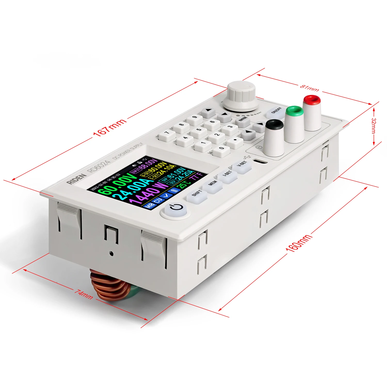 60V 24A USB Wifi DC Adjustable Step Down Voltage Bench Power Supply Buck Converter Color Display Screen Data Storage RD6024-W